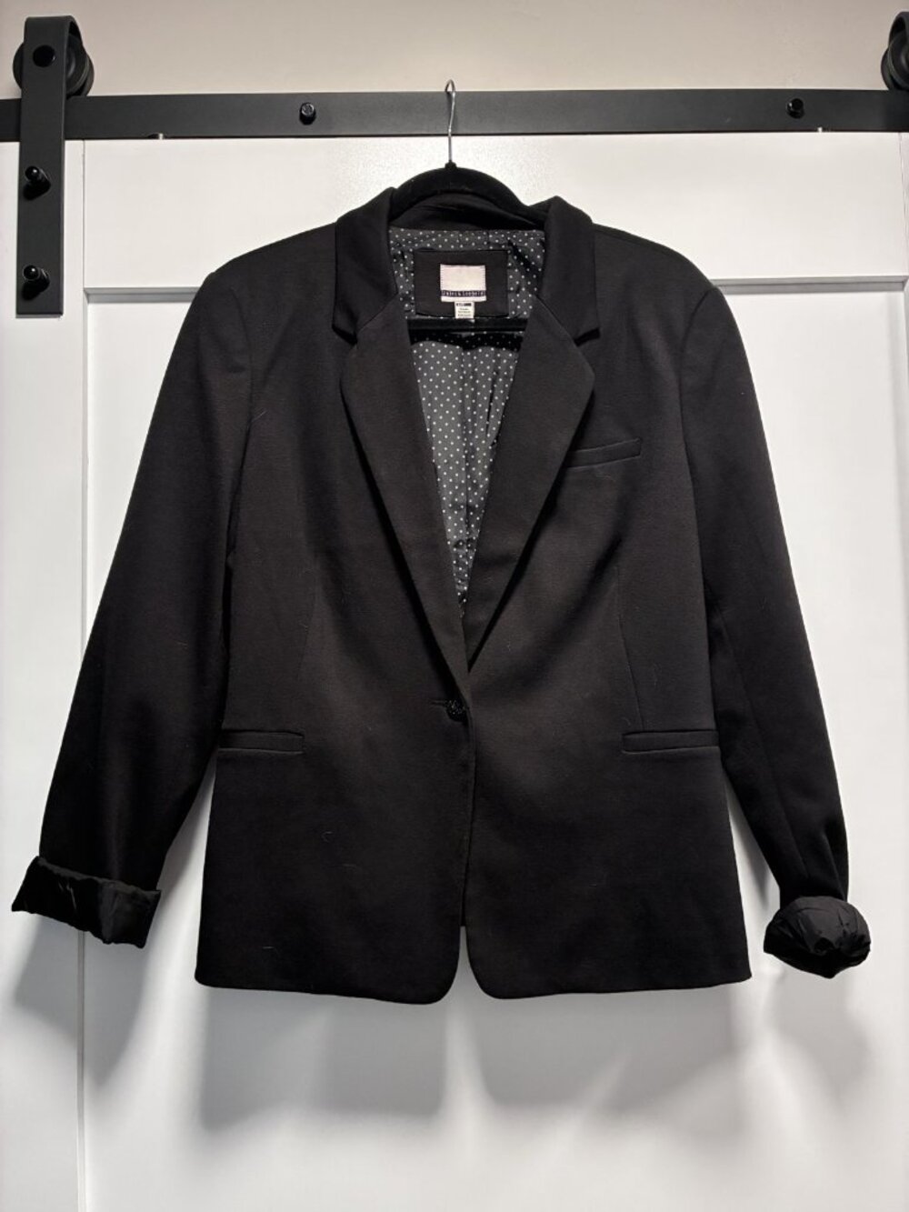 Jules & Leopold Black Ponte Knit Blazer Polka Dot Lining L